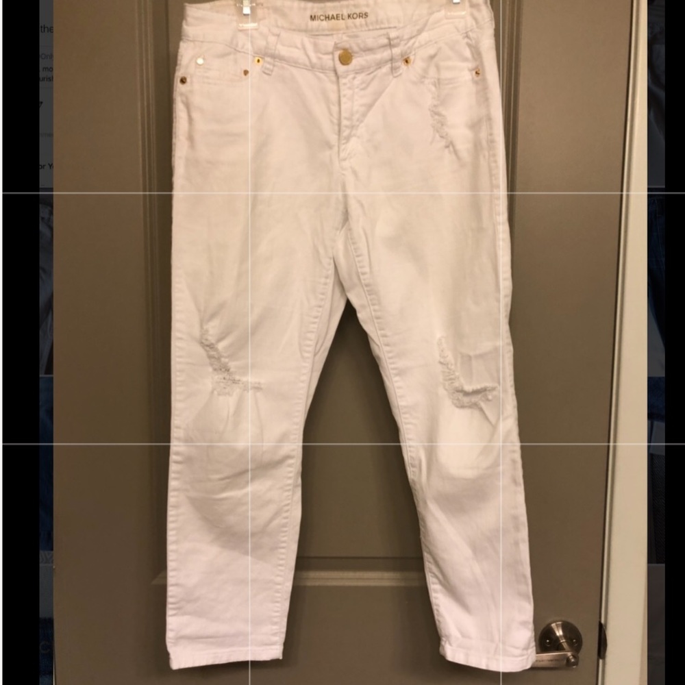 White Michael Kors cropped distressed skinny jean